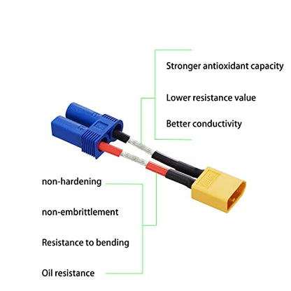 4pcs XT60 to EC5 Adapter with 50mm 14AWG xt60 ec5 Adapter | male female xt60 ec5 adapter for RC LiPo Battery Connectors mini size - size: XT60-EC5