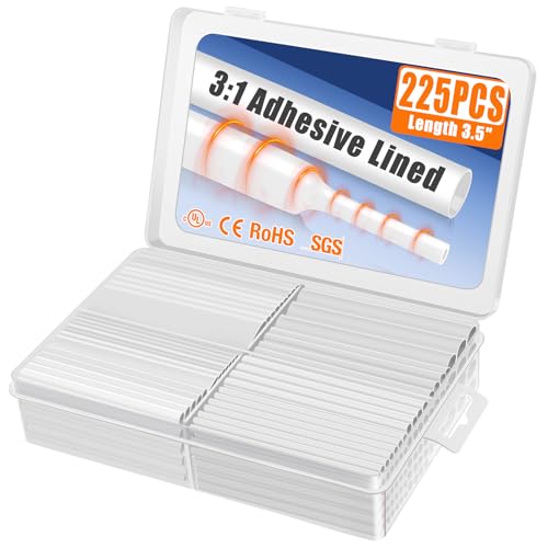 XHF UL Listed 225 Pcs 3:1 Waterproof White Heat Shrink Tubing Kit Marine Grade Adhesive Lined Heat Shrink Tube, Insulation Sealing Oil-Proof Wear-Resistant - color: White, size: 1(225PCS(3/32"-3/4"))-66.5ft