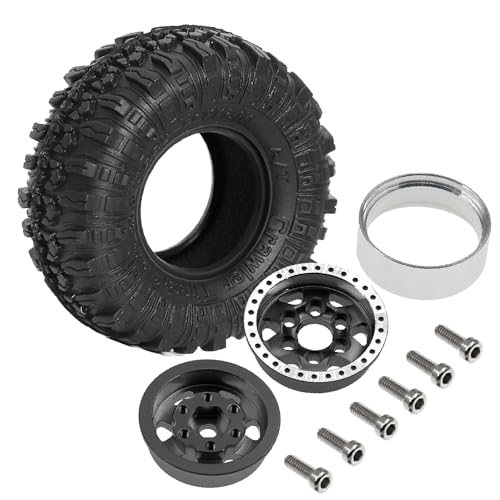REDSPIDER 1.0 Beadlock Wheels and Crawler Tires 4pcs Aluminum Rim for RC Crawler Axial SCX24 Gladiator Bronco C10 Deadbolt FCX24 (Black) - color: Black