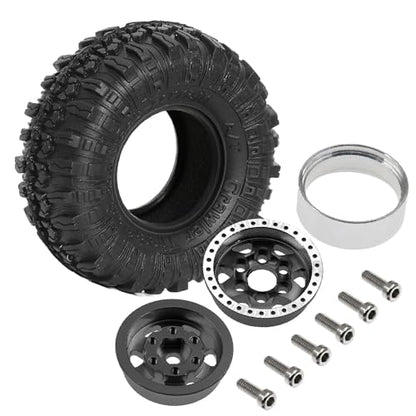 REDSPIDER 1.0 Beadlock Wheels and Crawler Tires 4pcs Aluminum Rim for RC Crawler Axial SCX24 Gladiator Bronco C10 Deadbolt FCX24 (Black) - color: Black