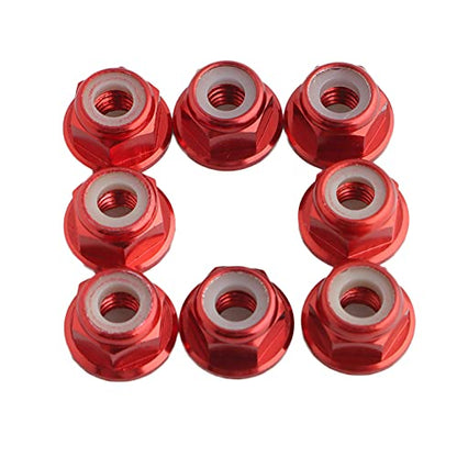8PCS Flange M4 Lock Nuts Serrated Nylon Self-Tightening Aluminum M4 Wheel Hardware for Axial HPI TLR ECX Model RC Car Vehicles Upgraded Replacement Parts (Red) - color: Red