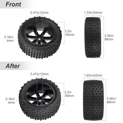 HobbyPark 12mm Hex PreGlued 1/10 RC Buggy Tires and Wheels Set Mounted for Traxxas Bandit VXL Losi Redcat Wltoys 144001 2S 3S Lipo Brushless Motor (Style A)