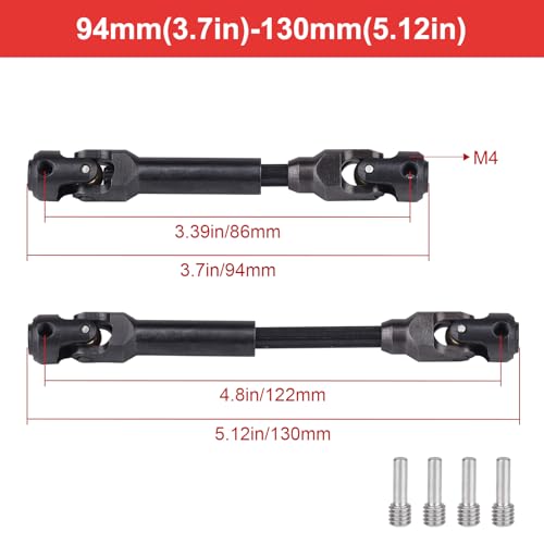 2pcs Hobbyfire 1/10 RC Crawler Drive Shafts Steel Universal Joint Driveshaft Heavy Duty for Axial SCX10 II III TRX4 Redcat Gen8 Gen7 Element Upgrades Parts(94-130mm) - style: 94-130mm