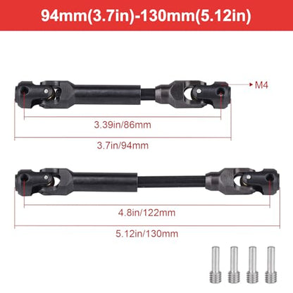 2pcs Hobbyfire 1/10 RC Crawler Drive Shafts Steel Universal Joint Driveshaft Heavy Duty for Axial SCX10 II III TRX4 Redcat Gen8 Gen7 Element Upgrades Parts(94-130mm) - style: 94-130mm