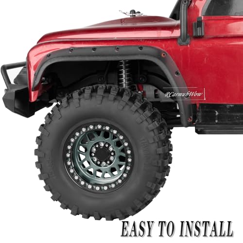 RC 2.2 Beadlock Tires Set 2.2" Wheels and Tires for 1/10 RC Crawler SCX10 AMG 6X6 TRX4 Gen8 Gen7 Pro,Alloy 2.2 RC Rims Rubber Tires,Titanium - color: Titanium(4pcs)