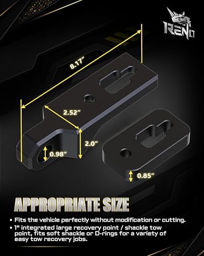 RENO F150 Tow Hook with 3/4" D-Ring Shackle, Front & Rear Recovery Hooks | CNC Aluminum, Front/Rear Mountable, Fits 2004-2025 F150/2010-2025 Raptor 2WD 4WD, OEM 4L3Z17A954AA,6L3Z17A954AA,FL3Z-17A954-F - color: Tow Hooks w/ Red D-ring, size: F150 Front/Rea