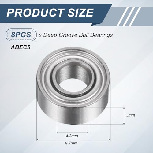 uxcell 8Pcs 683ZZ 3mmx7mmx3mm Deep Groove Ball Bearings, Double Metal Shielded Bearing Steel ABEC5 High Performance for Industrial Machinery Precision Transmission, Silver - size: 683ZZ 3mmx7mmx3mm