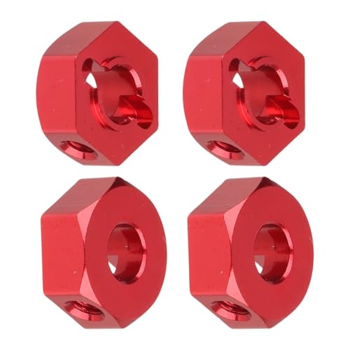 12mm Wheel Hex Hubs 5mm Axle Hole, Drive Adapter Set w/ M4 Flange Lock Nuts for 1/10 1/12 RC Car Truck Buggy, Compatible with Traxxas Tamiya Redcat Axial (Red) - color: Red