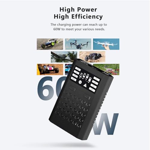 EV-Peak E5 2-6S Lipo Battery Charger 60W 5A RC Balance Charger with XT60 Connector for Lipo,LiIon, NiMH, NiCD, Life Batteries Compact & Efficient Design for Hobbyists & Professionals