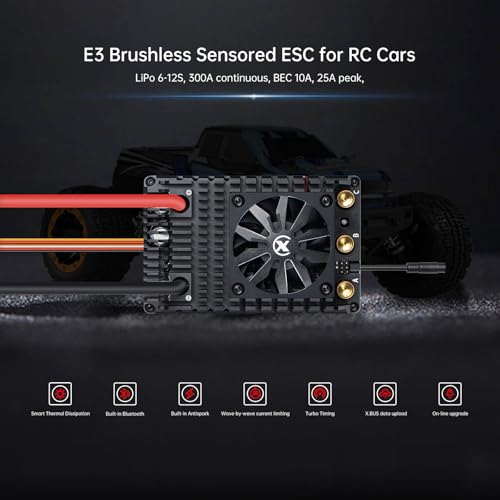 XC E3 Sensored Brushless ESC for RC Car, 6-12S Lipo,300A Continuous Current,10-25A、6.0/7.4/8.4V BEC,Applicable to 1/5,Support Turbo Timing and APP Control - size: E3