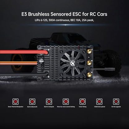 XC E3 Sensored Brushless ESC for RC Car, 6-12S Lipo,300A Continuous Current,10-25A、6.0/7.4/8.4V BEC,Applicable to 1/5,Support Turbo Timing and APP Control - size: E3