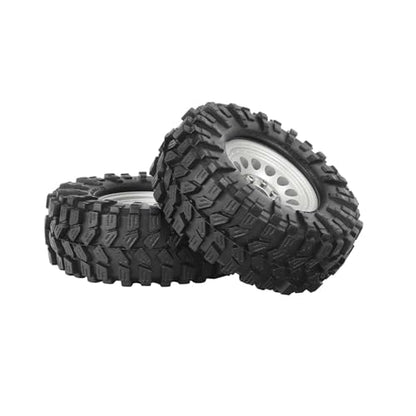 1.3” All-Terrain Tire and Wheel Set, Metal Beadlock 5mm & 7mm Hex Wheels for SCX24 TRX4M 1/12 1/14 1/18 1/24 RC Crawler Car (A, Silver) - color: A, Silver