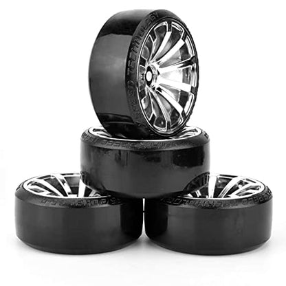 RC Plastic Wheel and Tire Set,WONFAST RC Drift Car 63mm Hard Tyres 12mm Hub Wheel for 1/10 On-Road Drifting Car Parts for HSP Tamiya HPI Kyosho TT02 (Silver) - color: Silver