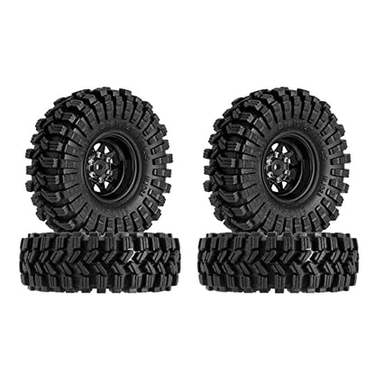 INJORA 1.0 Beadlock Wheel Tires Set -3.78mm Offset for 1/18 1/24 RC, Black - color: Black