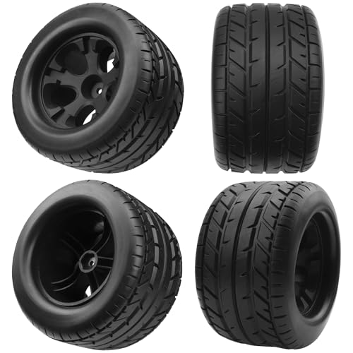 RC 12mm Hex Hub 4.64''OD Rubber Tires & Wheel Rim Compatible with 1/10 Scale Traxxas Rustler Slash HPI Redcat Volcano ExceedRC Infinitive RC Monster Truck Set of 4