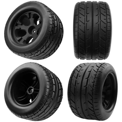 RC 12mm Hex Hub 4.64''OD Rubber Tires & Wheel Rim Compatible with 1/10 Scale Traxxas Rustler Slash HPI Redcat Volcano ExceedRC Infinitive RC Monster Truck Set of 4