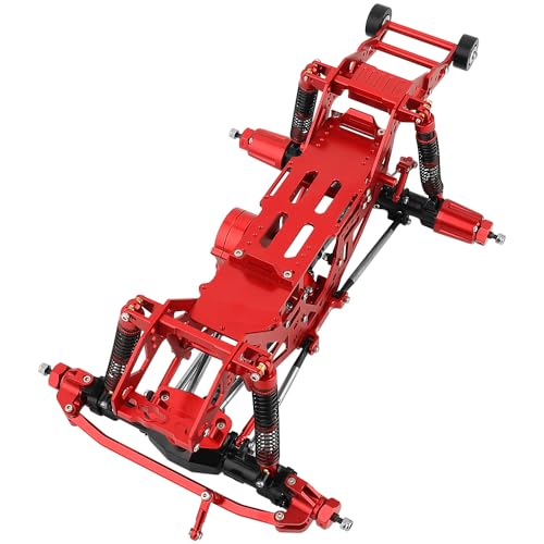 1:18 Metal Upgrade Chassis Frame with Axles Gearbox for RC LOSI Mini LMT 1/18 Digger Monster Truck Brushed RTR LOS01026 Metal Upgrade Parts (red) - color: Red