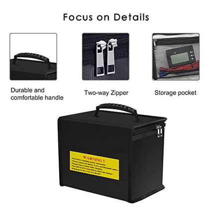 Lipo Bag Fireproof Explosionproof Lipo Battery Bag Divider Large Capacity | Lipo Safe Bag Organizer Lipo Guard Pouch for Lipo Battery Storage & Transporte & Charge with Durable Handle and Mesh Pocket