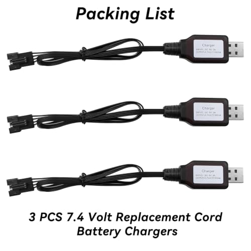 7.4V Lipo Battery Charger - SM-4P Cable RC Toy Remote Control Car Vehicle Rechargeable Li-ion Batteries Chargers USB for Bunch Bubble Gun Stunt Truck Boat 3 Pack