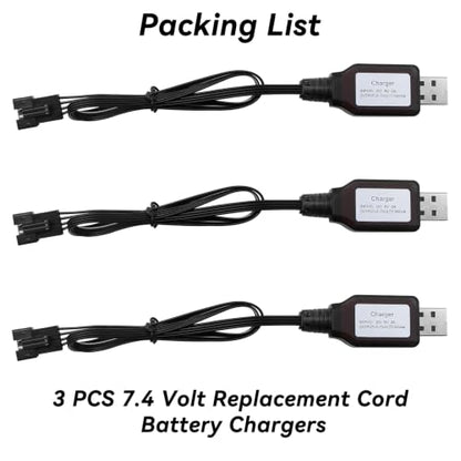7.4V Lipo Battery Charger - SM-4P Cable RC Toy Remote Control Car Vehicle Rechargeable Li-ion Batteries Chargers USB for Bunch Bubble Gun Stunt Truck Boat 3 Pack