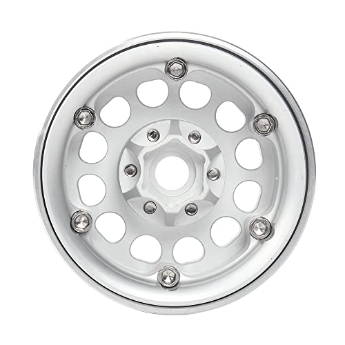 INJORA RC Rims 4pcs 1.9 Inch Beadlock RC Wheel Rim Set Wheel Hub for 1:10 RC Crawler Axial SCX10 SCX10 II 90046 SCX10 III AXI03007 TRX4 D90 12mm Hex (Silver) - color: Silver