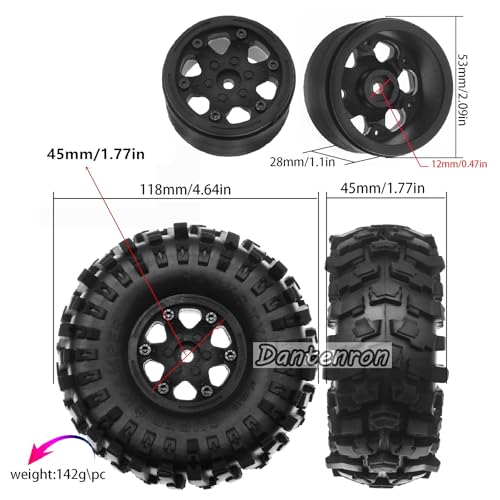 1.9 Rock Crawler Mud Tires and Plastic Wheels Rims OD 118mm 1/10 rc Rubber Grappler hubs Tyres with Foam for 1:10 Crawler Car Tamiya CC01 Traxxas TRX4 Axial SCX10 II RC4WD Gen8 4PCS (White) - color: White