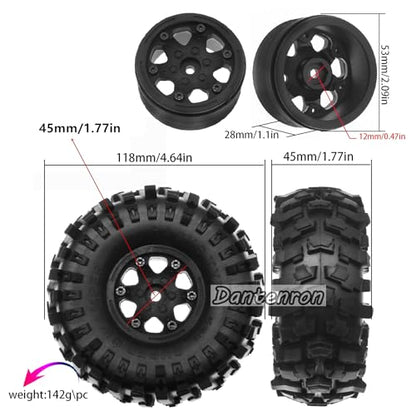 1.9 Rock Crawler Mud Tires and Plastic Wheels Rims OD 118mm 1/10 rc Rubber Grappler hubs Tyres with Foam for 1:10 Crawler Car Tamiya CC01 Traxxas TRX4 Axial SCX10 II RC4WD Gen8 4PCS (White) - color: White