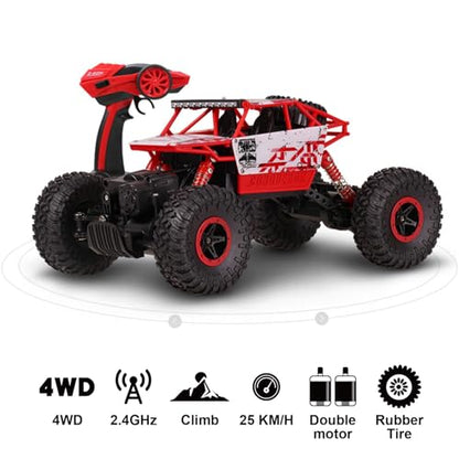 1:18 Rock Crawler 2.4Ghz Remote Control Car Off-Road Monster Truck Red | 4WD Car,2 Rechagerbale Battery,LED Headlight,for Adults and Kids - color: Red