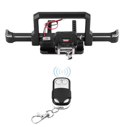 RC Car Front Bumper with Winch, Heavy Duty Aluminum Alloy Upgrade Part for Axial SCX10 II Crawler Accessories