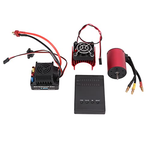 S3650 3900KV Brushless Motor 60A ESC Combo, High Torque 4 Pole 12 Slot RC Motor with Heat Sink and Programming Card for 1/10 Scale 2S 3S RC Car