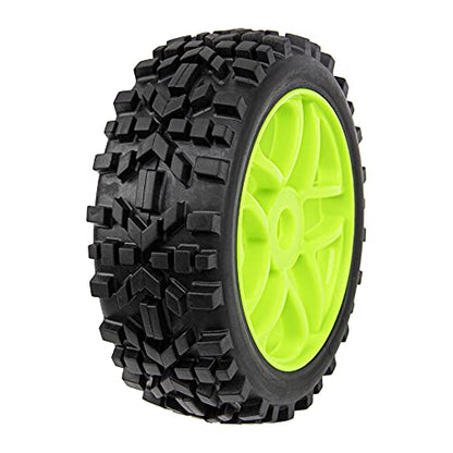 17mm Hub 4.52''OD Rubber Tires & Plastic Wheel Rim with Foam Compatible with 1/8 Scale Arrma Python HSP Redcat Kyosho ExceedRC Traxxas Losi HPI XTR Badlands Off-Road RC Buggy (Green)