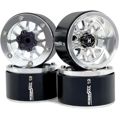 4pcs 1.9 Beadlock Wheels -10.5mm Negative Offset Rims 33mm Wide for TRX4 SCX10 Gen8 1/10 RC Mud Crawler Truck Upgrades - color: Silver