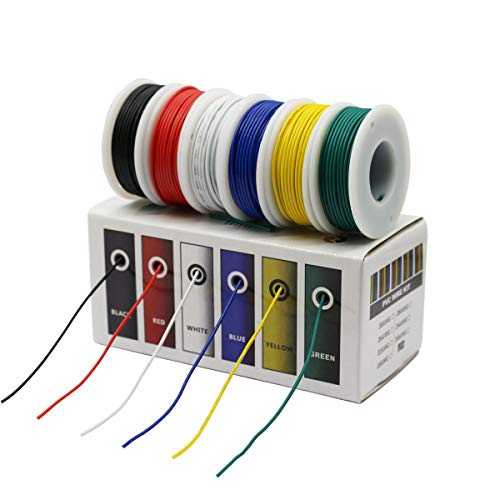 Hook up Wire Kit (Stranded Wire Kit) 24 Gauge 6 Colors 32.8 feet Each Electrical Wire 24 AWG PVC Wire - size: 24AWG