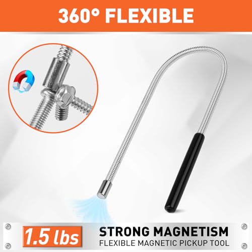 HORUSDY 4 - PIECE Magnetic Pickup Tools Kit | Extendable Telescoping Magnet Pick Up Tool Set 7-30.5” & 5-25” | Bend-It Flexible Magnetic Sweeper | Collapsible Parts Tray for Garage Workshop Yard - style: 4-Piece Magnetic Tray & Stick - Collapsible