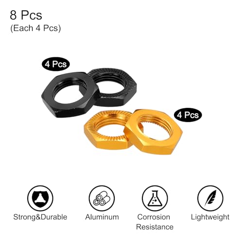 MECCANIXITY Aluminum 17mm RC Wheel Nut Thread M12x1.0mm Hex Wheel Nuts RC Wheel Nut for 1/8 RC Model Car Trucks Off Road Car Upgraded Parts Pack of 8(Gold & Black) - color: Gold & Black