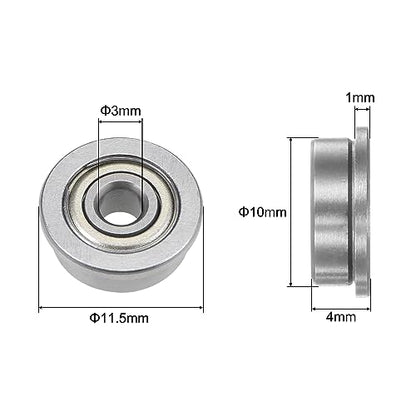 uxcell F623ZZ Flanged Ball Bearing 3x10x4mm Double Shielded Chrome Steel Flange Bearings, 20pcs - size: 3x10x4mm