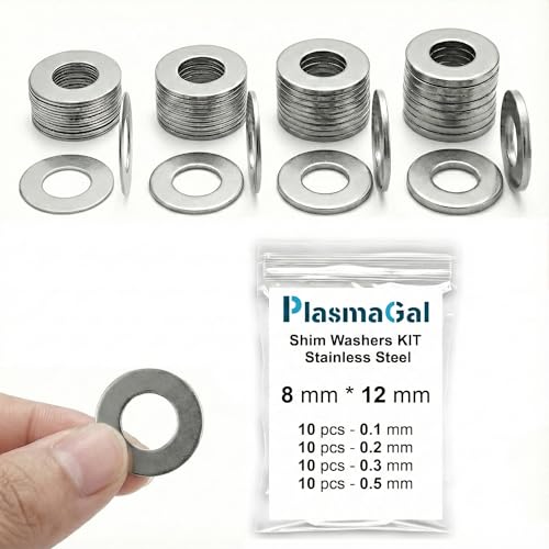 Shim Washers Stainless Steel Assortment 8x14 Precision Spacer Kit for Bearings Gearboxes CNC and RC. 40 Pieces 10 Units x 0.1/0.2/0.3/0.5 mm Deburred Flat Tight Tolerance Professional Use - size: 8x14