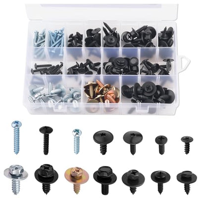160PCS Metal Car Screw Assortment Kit with 14 Size,Pan Head Self Tapping Screws Retainer Clips for Car Bumper/Mudguard/Trim,Universal Automotive Trim Screws Cars Accessories