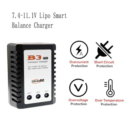 B3 Lipo Battery Charger 2S-3S RC Balance Charger with XH3P XH4P Plug for RC Car Batteries Drone Boat Airplane Truck Quadcopter Airsoft SCX24 SCX10（AC 7.4-11.1V 10W）