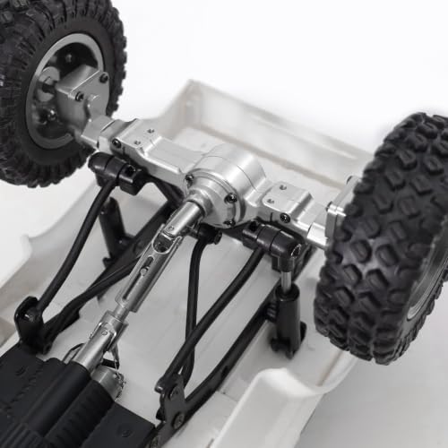 Metal Front & Rear Portal Axle Assembly Set for WPL C14 C24 B14 B24 B16 B36 C64 C64-1 C74 C74-1, Aluminum Axle Housing with Steel Gears, Steering Cups Tie Rods, 5mm RC Upgrade Parts (Silver) - color: Silver