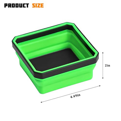 Car Collapsible Magnetic Parts Tray, Foldable Silicone Magnetic Vehicle Tool Tray Organizer for Bolts Screws Nuts, Square Automotive Washers Pins Magnet Bowl, Universal Fit (Green) - color: Green