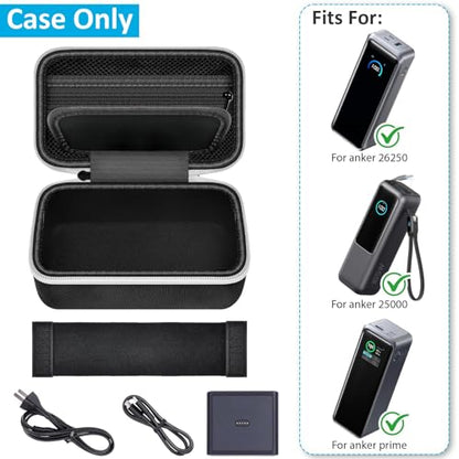 Power Bank Case for Anker Prime 26250/27650/25000/20100mAh/737,Black | Hard Fabric Shell, Splash-proof; Velcro Adjustable Divider + Mesh Zip Pocket,Handle,for Travel, Commute, Outdoor,Box Only - style: For Power Bank Only