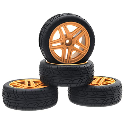 OD2.75'' 12mm Hex Hub Wheel Rims Nylon & Rubber Tires Compatible with HSP Tamiya HPI Kyosho Traxxas WLtoys 1/10 1/12 On-Road Touring Car,Wltoys 144001 Traxxas 1/16 Slash RC Buggy (Brown) - color: Brown