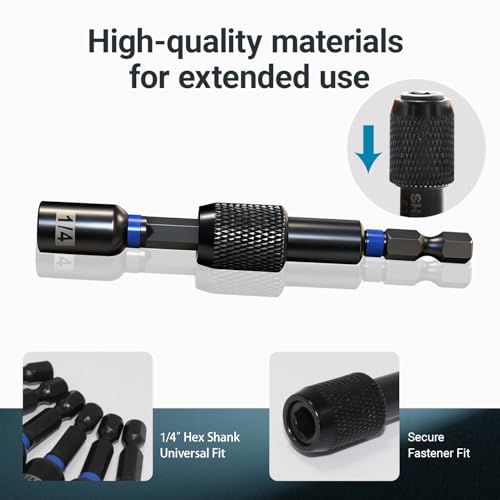 10-Piece Magnetic Nut Driver Set - SAE (1/4" to 9/16") Nut Driver Set with Bit Extension - Cr-V Magnetic Socket set, Slotting Tool Box - size: 10-Piece Magnetic Nut Driver Set