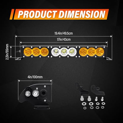 AUXTINGS 17 inch Single Row Dual Color LED Light Bar 90W Off Road Light Bar White Amber Combo LED Work Light Truck UTV 4x4 Cars SUVs ATVs Boats Fog Driving Light with Wiring Harness kit - size: 17 inch white amber