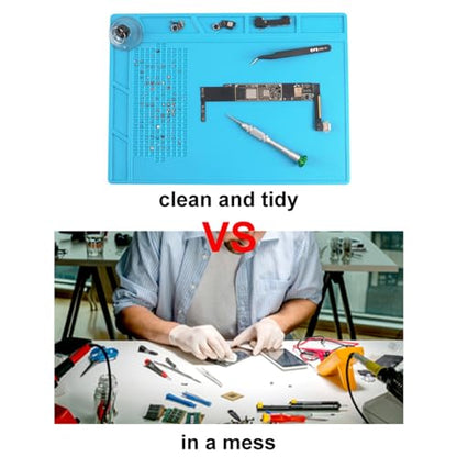 CPB Silicone Soldering Repair Mat, 13.7" x 9.8" Heat Resistant Work Mat | with Scale Rule and Screw Position for Soldering Iron, Electronics, Computer, Cellphone -（Blue）