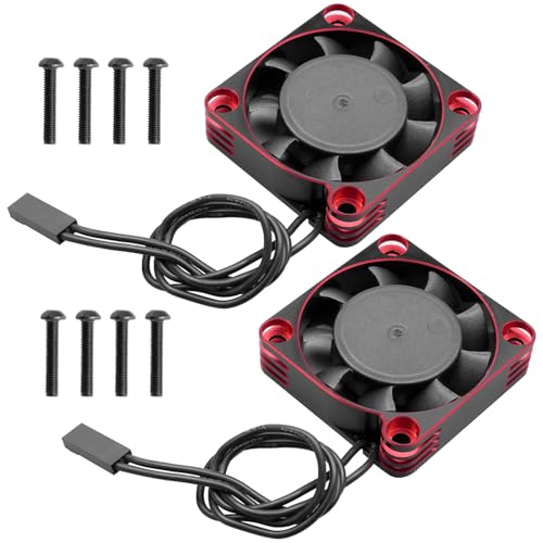 2Pcs 16000RPM RC Motor Cooling Fan Fit for 1/6 1/5 RC Car 40MM 8.5V ESC Brushless Heatsink Fans, 56mm 56mm 58mm Diameter, Red Black