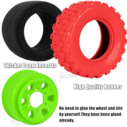 RC 1/10 Short Course Tires with 12MM 14MM 17MM Hex Compatible with Arrm a Senton,Axia1,Slash 2WD/4×4 4WD,Red cat, RC 4WD,Heavy Duty High Grip Rubber Tires w/Plastic Wheels,Red&Green - color: Red&green(4pcs)