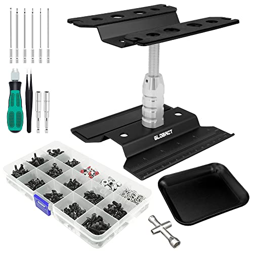 GLOBACT RC Car Repair Work Stand Repair Tool Set 360 Degree Rotation and 521 PCS RC Screws Kit and RC Screwdrivers and Screws Pallet Kit for 1/8 1/10 1/12 1/16 1/18 RC Car Truck Crawler (Black) | RC Work Stand, RC Repair Tool, 360 Degree Rotation - color: