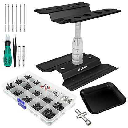 GLOBACT RC Car Repair Work Stand Repair Tool Set 360 Degree Rotation and 521 PCS RC Screws Kit and RC Screwdrivers and Screws Pallet Kit for 1/8 1/10 1/12 1/16 1/18 RC Car Truck Crawler (Black) | RC Work Stand, RC Repair Tool, 360 Degree Rotation - color: